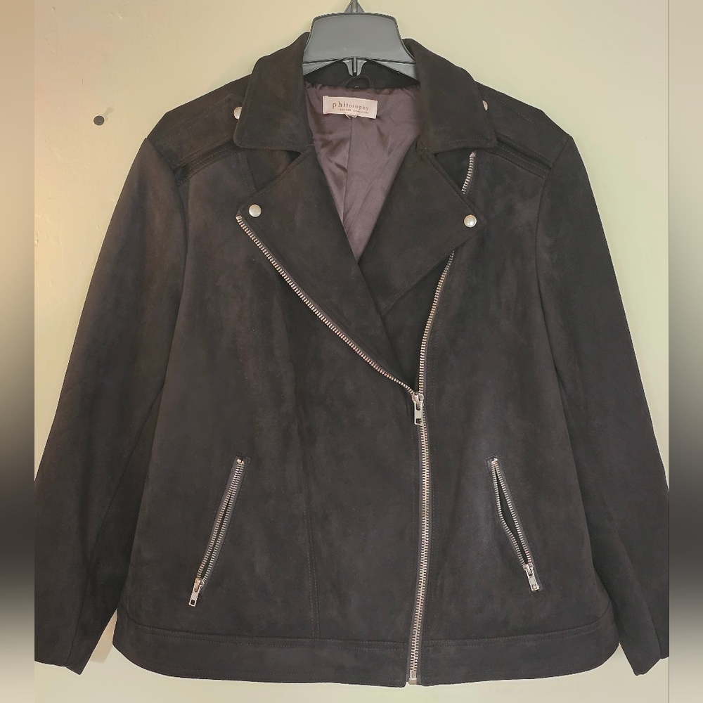 Philosophy Womens Motorcycle Jacket Faux Leather Black 2XL